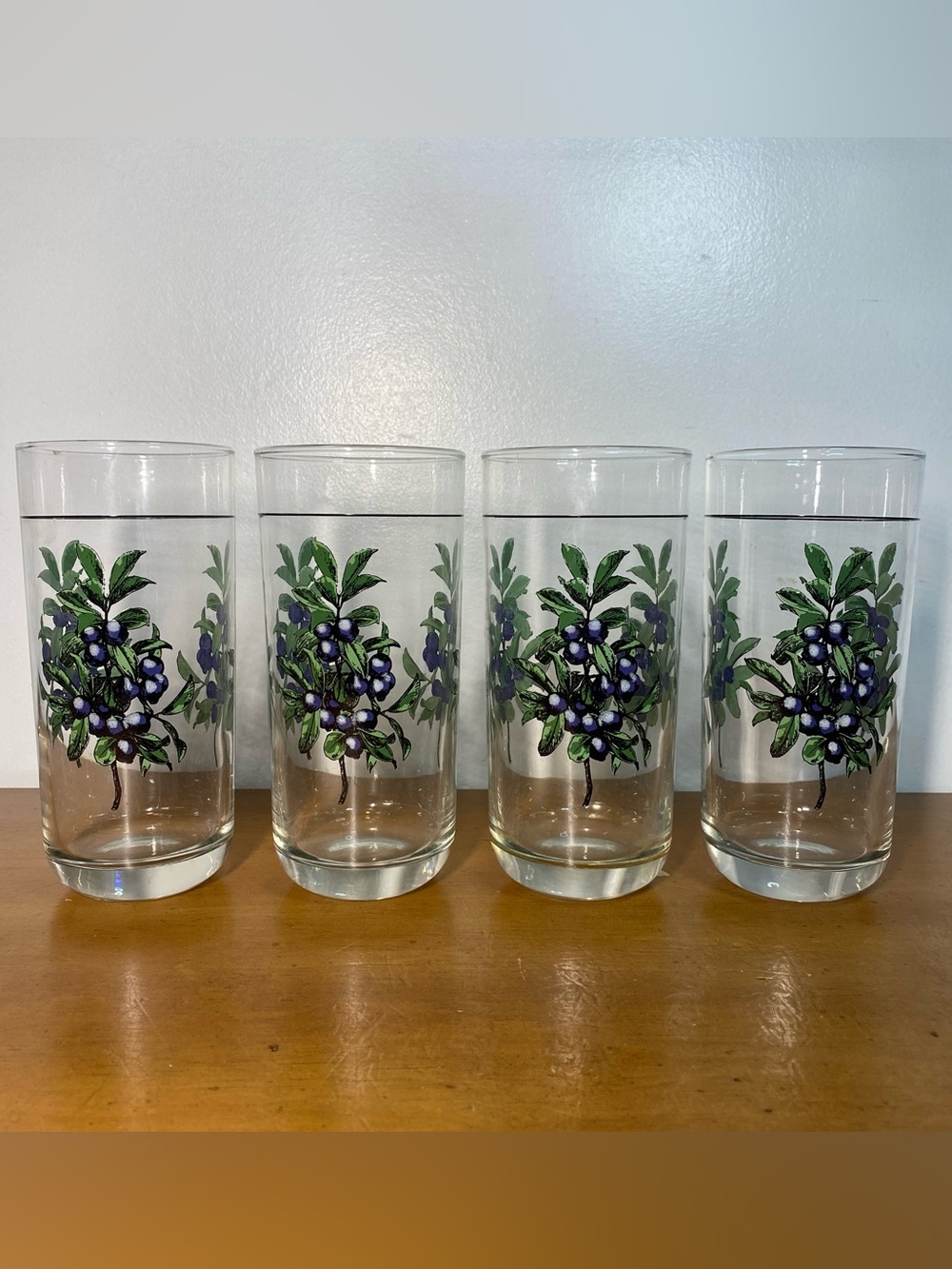 Pfaltzgraff Farmers Market Highball Glasses Tumblers Blueberry Vintage Set Of 4